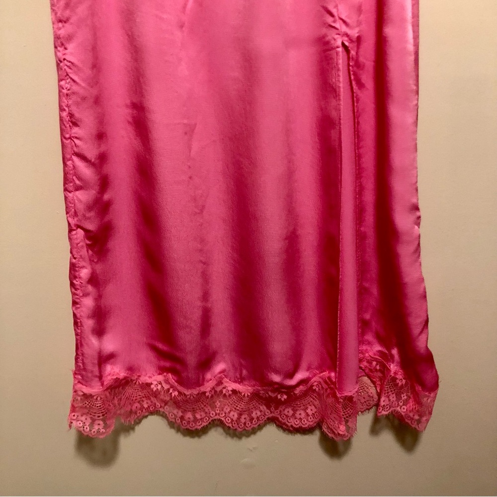 aerie Hot Pink Satin Maxi Skirt with Lace Trim - Picture 3 of 5
